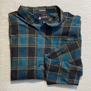 Duluth Trading Co Teal and Black Plaid Shirt